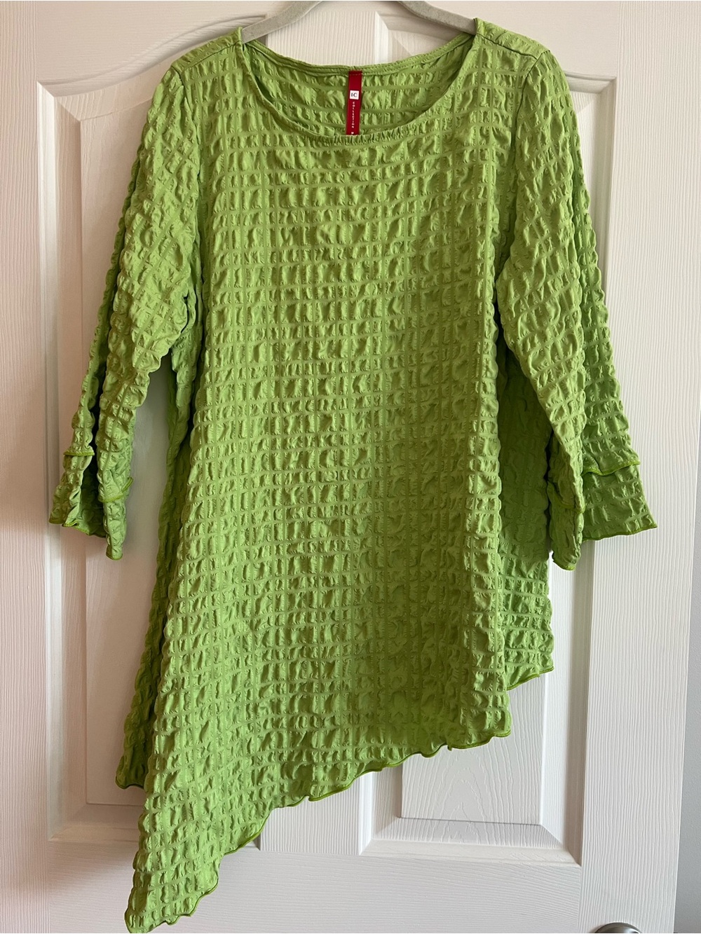 IC Colkection Asymmetrical Textured Lime Green Tunic Top